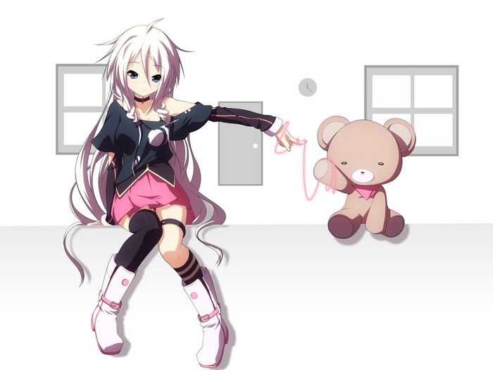 Ia from Vocaloid with a teddy bear