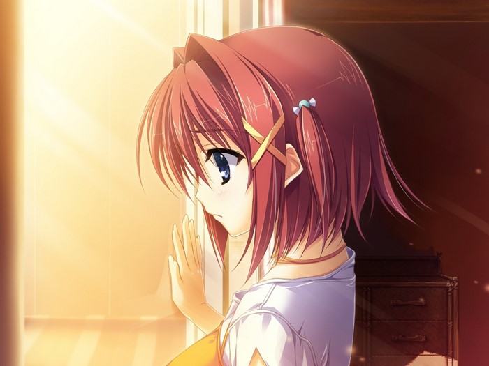 Girl looking out a window