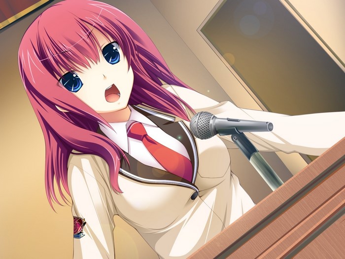 Girl giving a speech at a podium with a microphone