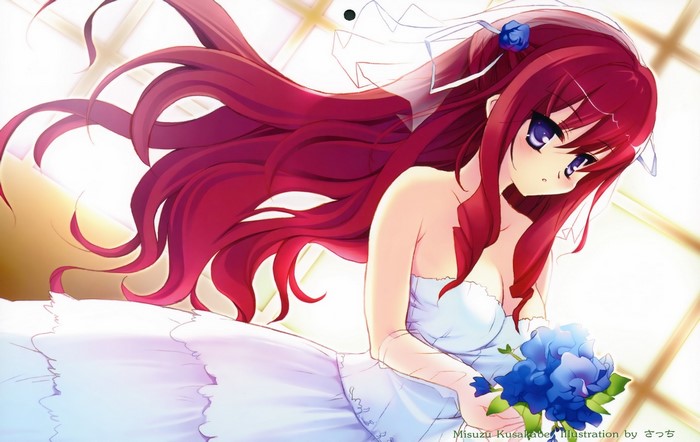 Girl in Wedding Dress Holding Bouquet