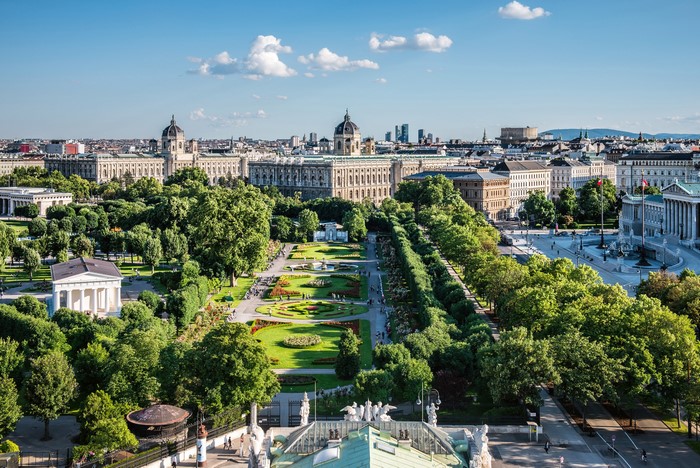 Vienna, Austria: View of the city and gardens from above