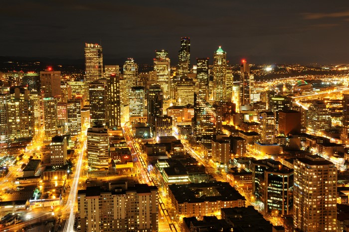 Seattle skyline at night, Washington, USA