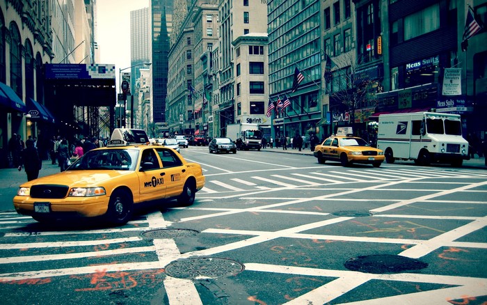 Yellow NYC Taxi on a City Street