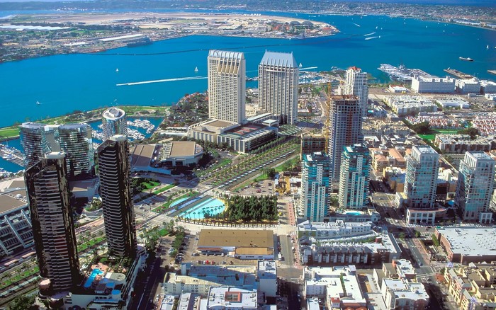 Aerial view of downtown San Diego, California skyline