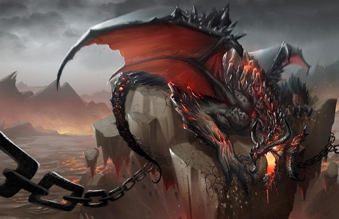 Chained Dragon on a Rocky Outcrop