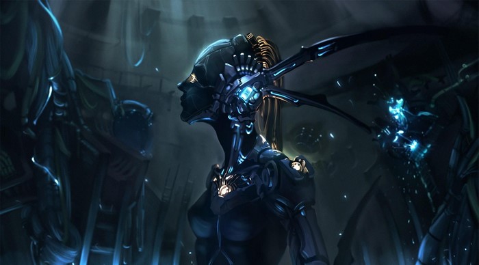 Cyborg girl with mechanical implants