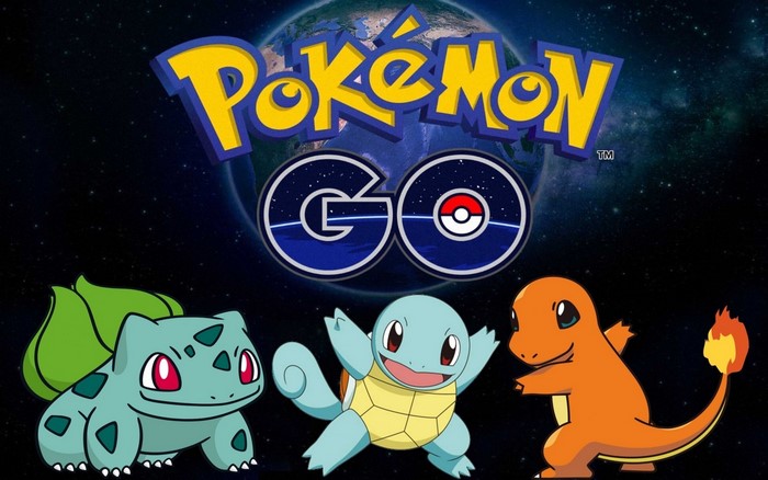 Pokemon Go with Bulbasaur, Squirtle, and Charmander