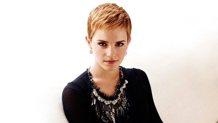 Emma Watson with Short Red Hair and Elegant Jewelry