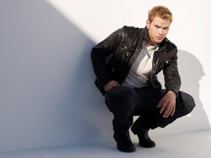 Kellan Lutz in a leather jacket