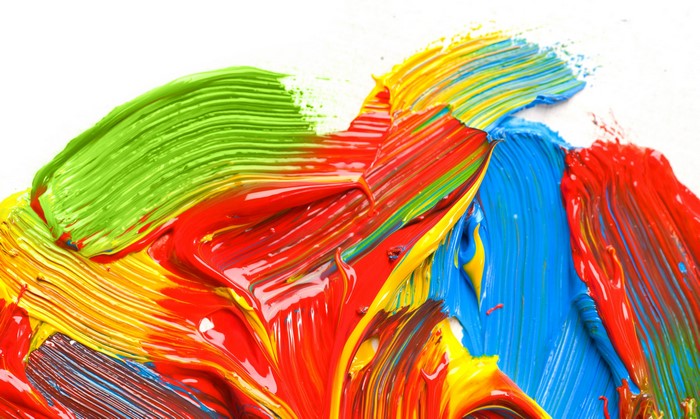 Multi-colored paint strokes on white background