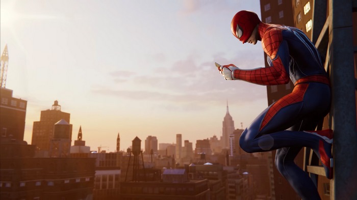 Spider-Man on a Building at Sunset in 4K