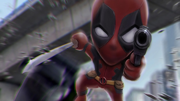 Chibi Deadpool with Gun and Sword
