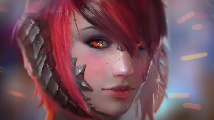 Fantasy girl with red hair and orange eyes