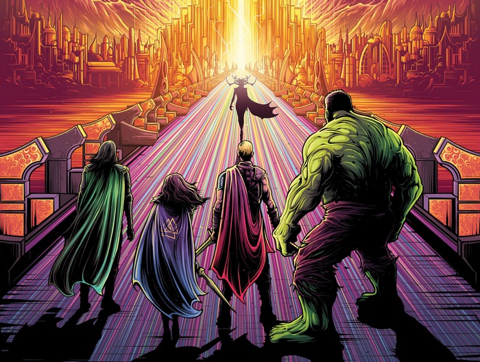 Thor Ragnarok: Hulk, Loki, Valkyrie, and Thor confront Hela