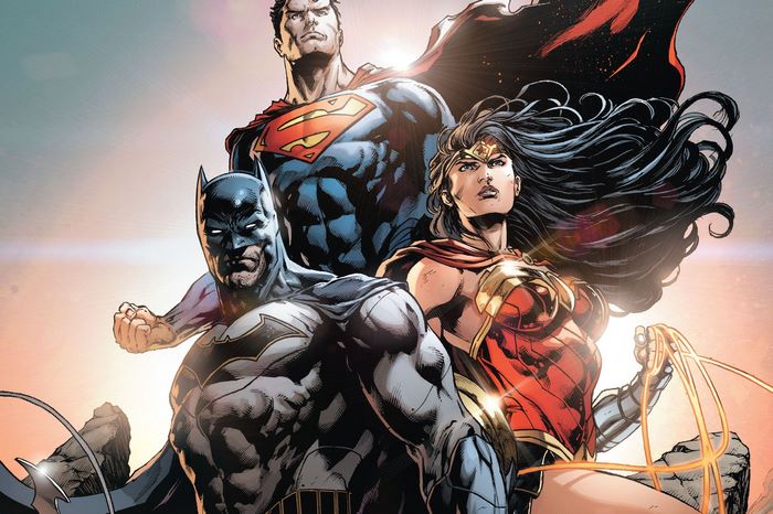 Superman, Batman, and Wonder Woman artwork
