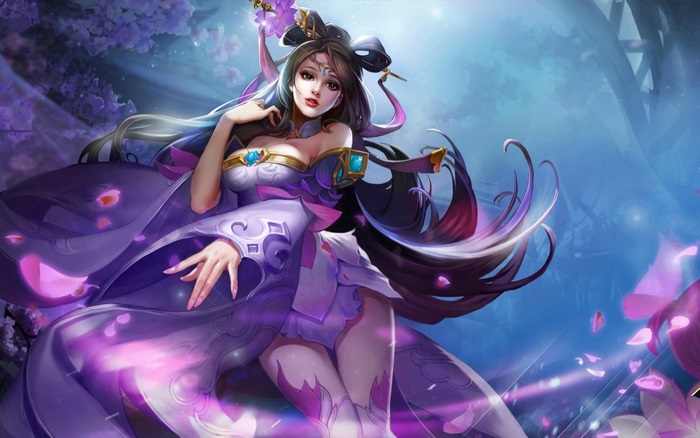 Mystical Anime Girl in Purple Fantasy Attire