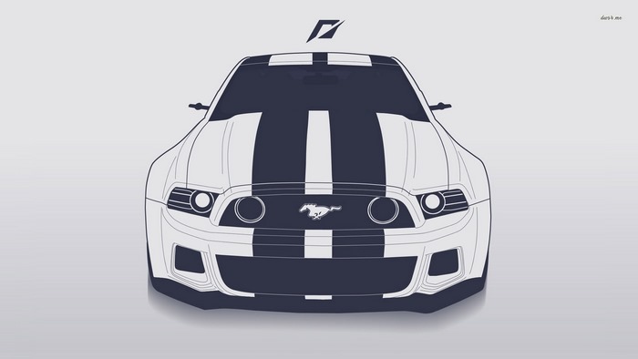 Ford Mustang with racing stripes and Need for Speed logo