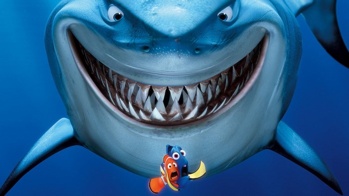 Bruce the shark and Nemo and Dory from Finding Nemo