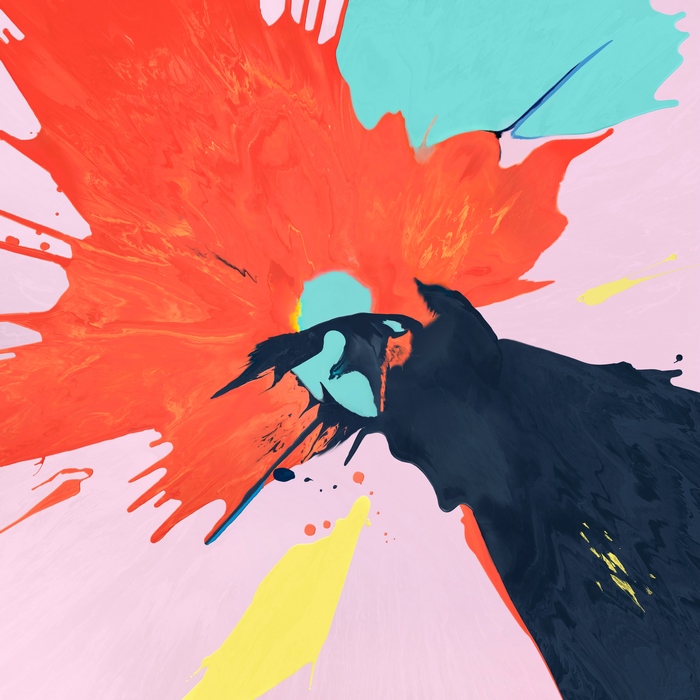 Abstract paint splatters on pink background 4K
