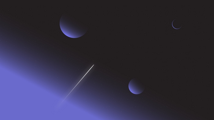 Minimalist space illustration with planets and a comet