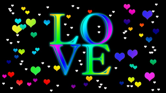 Colorful LOVE text with hearts