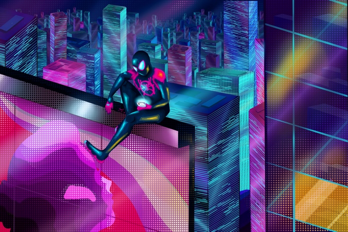 Miles Morales from Spider-Man: Into The Spider-Verse on a rooftop