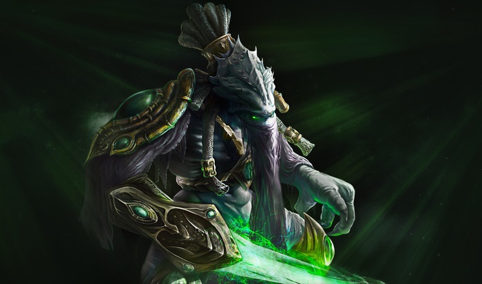 Zeratul from Starcraft II wielding a green energy blade