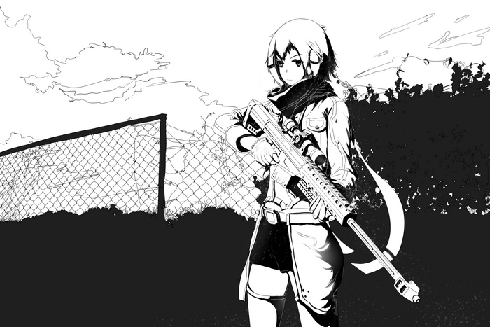 Asada Shino (Sinon) from Sword Art Online with a sniper rifle