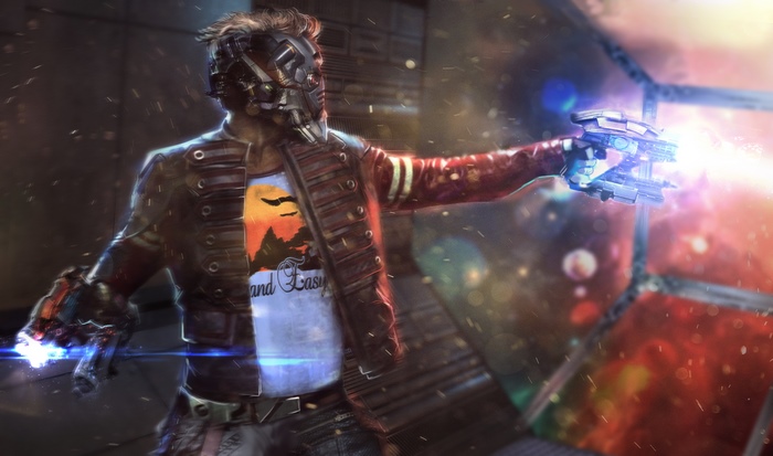 Star Lord from Guardians of the Galaxy with a gun