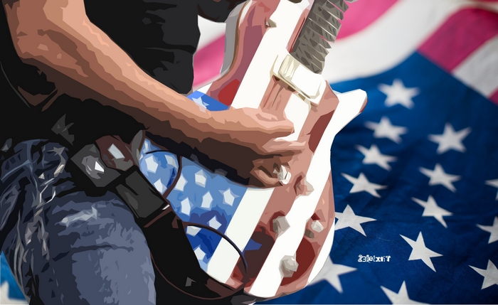 Guitarist playing an American flag guitar