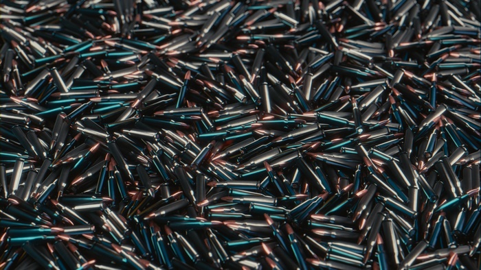 Close-up of Numerous Metallic Bullets