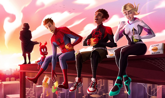 Miles Morales and Spider-Gwen Relax on Rooftop