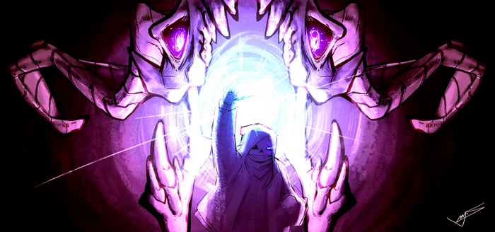 Sans from Undertale casting a spell