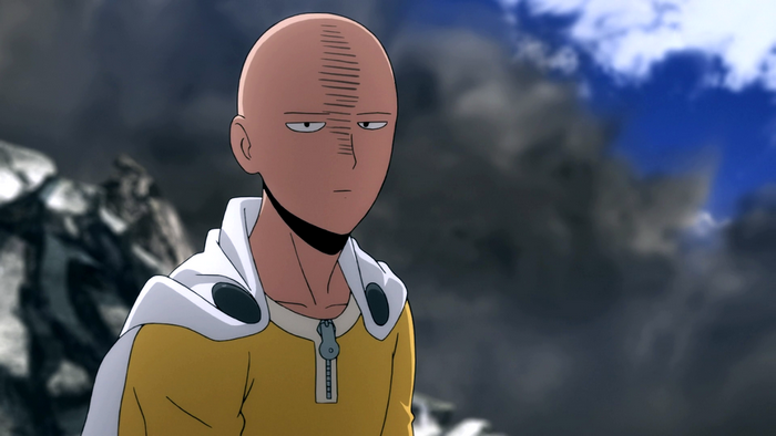 Saitama from One-Punch Man in Thoughtful Pose
