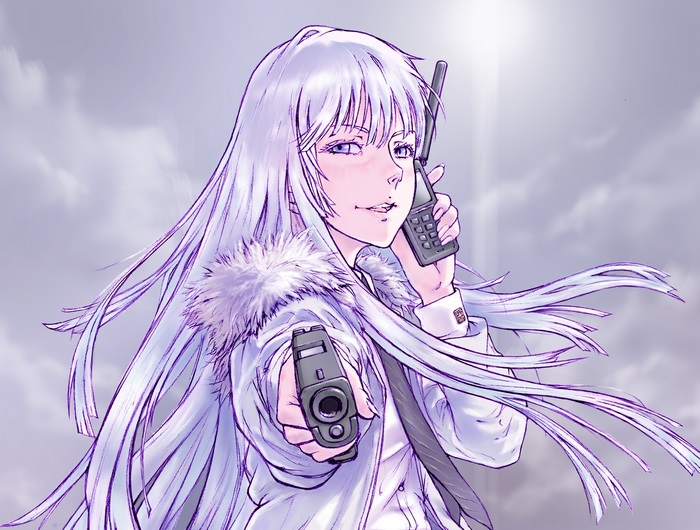 Koko Hekmatyar holding a gun and a phone