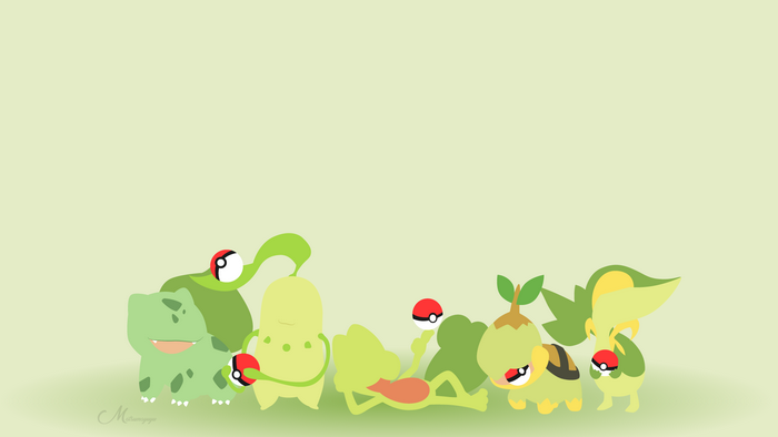 Pokemon: Bulbasaur, Chikorita, Treecko, Turtwig, and Snivy
