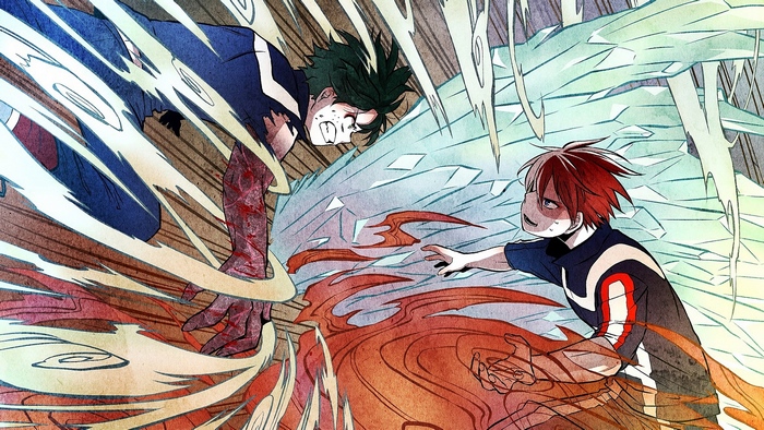 Izuku Midoriya and Shoto Todoroki from My Hero Academia