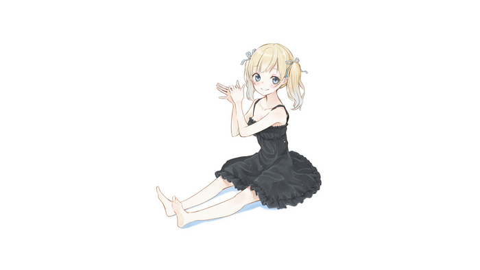 Girl with Blonde Hair and Blue Eyes in Black Dress