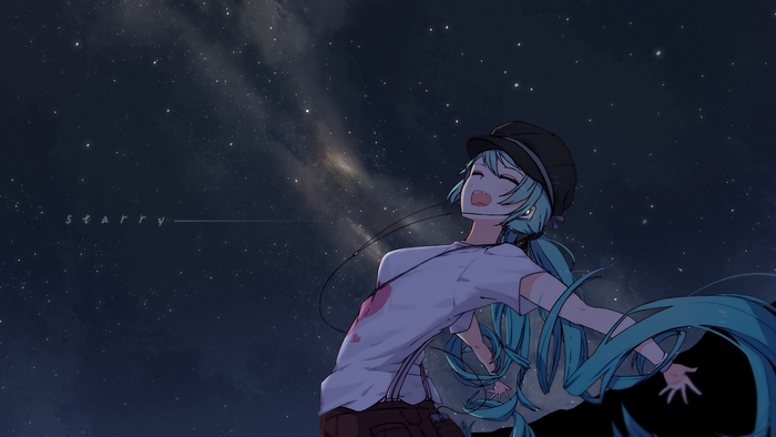 Hatsune Miku under a starry sky