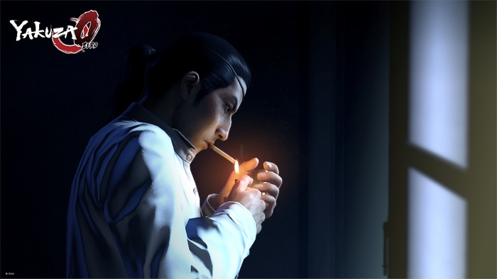 Goro Majima from Yakuza 0 lighting a cigarette