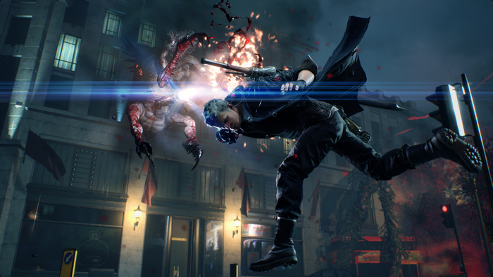 Nero fighting a demon in Devil May Cry 5
