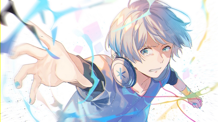 Boy with headphones reaching out