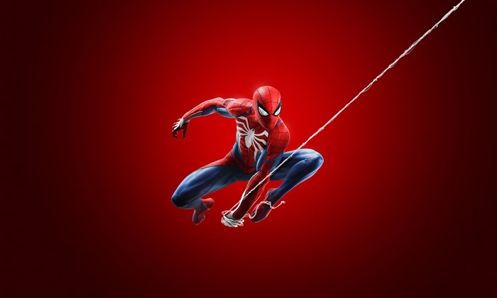 Spider-Man from Marvel Comics swinging on a web