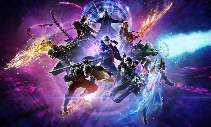 Devil May Cry 5 characters with energy effects