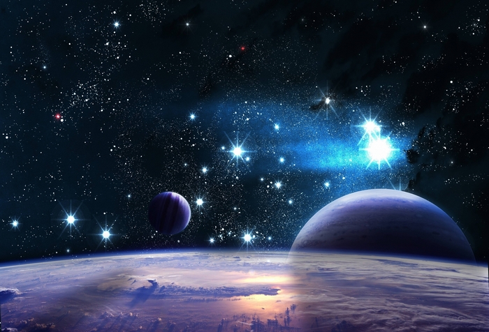Space scene with planets and stars