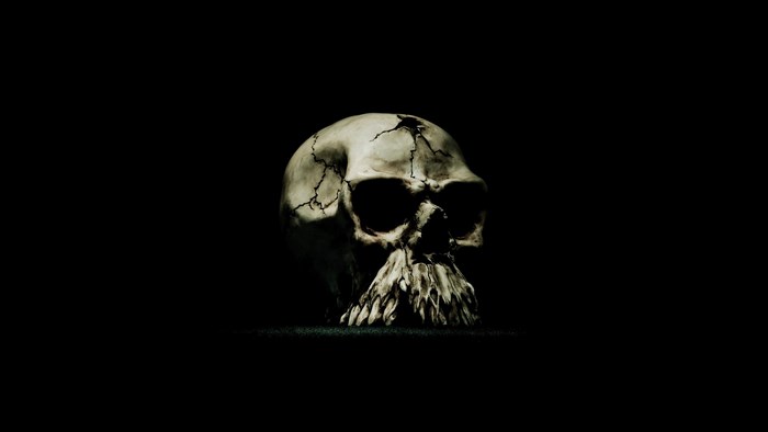 Cracked skull on black background