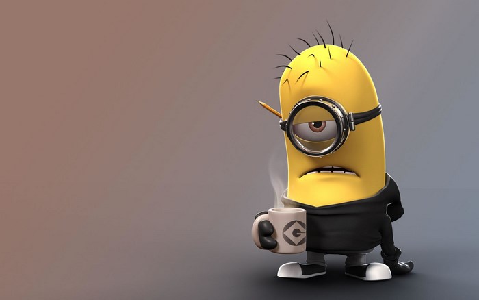 Grumpy Minion Holding Coffee Cup