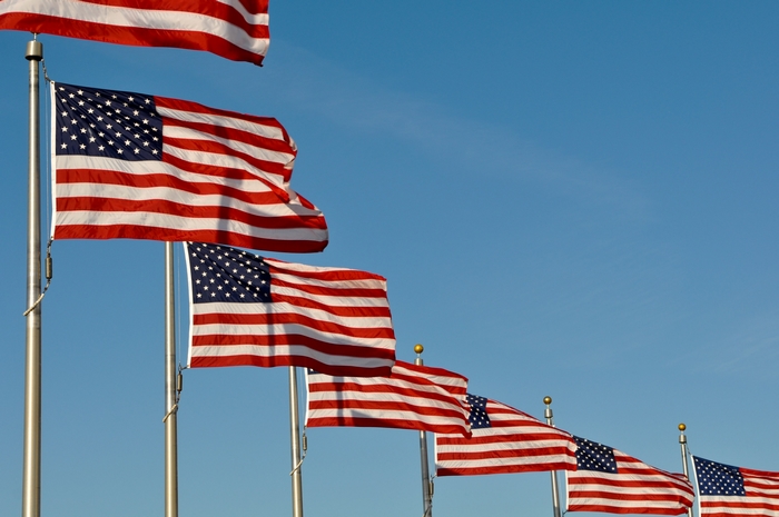 American flags waving in the wind