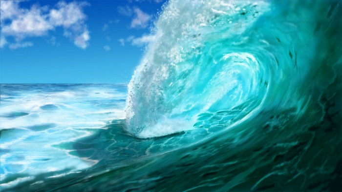 Crashing Ocean Wave Under Blue Sky