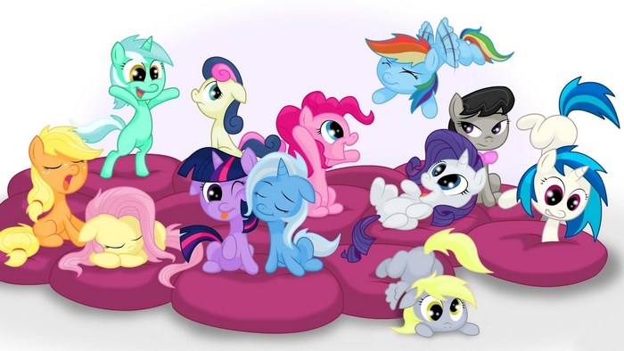 My Little Pony characters gathered on a couch